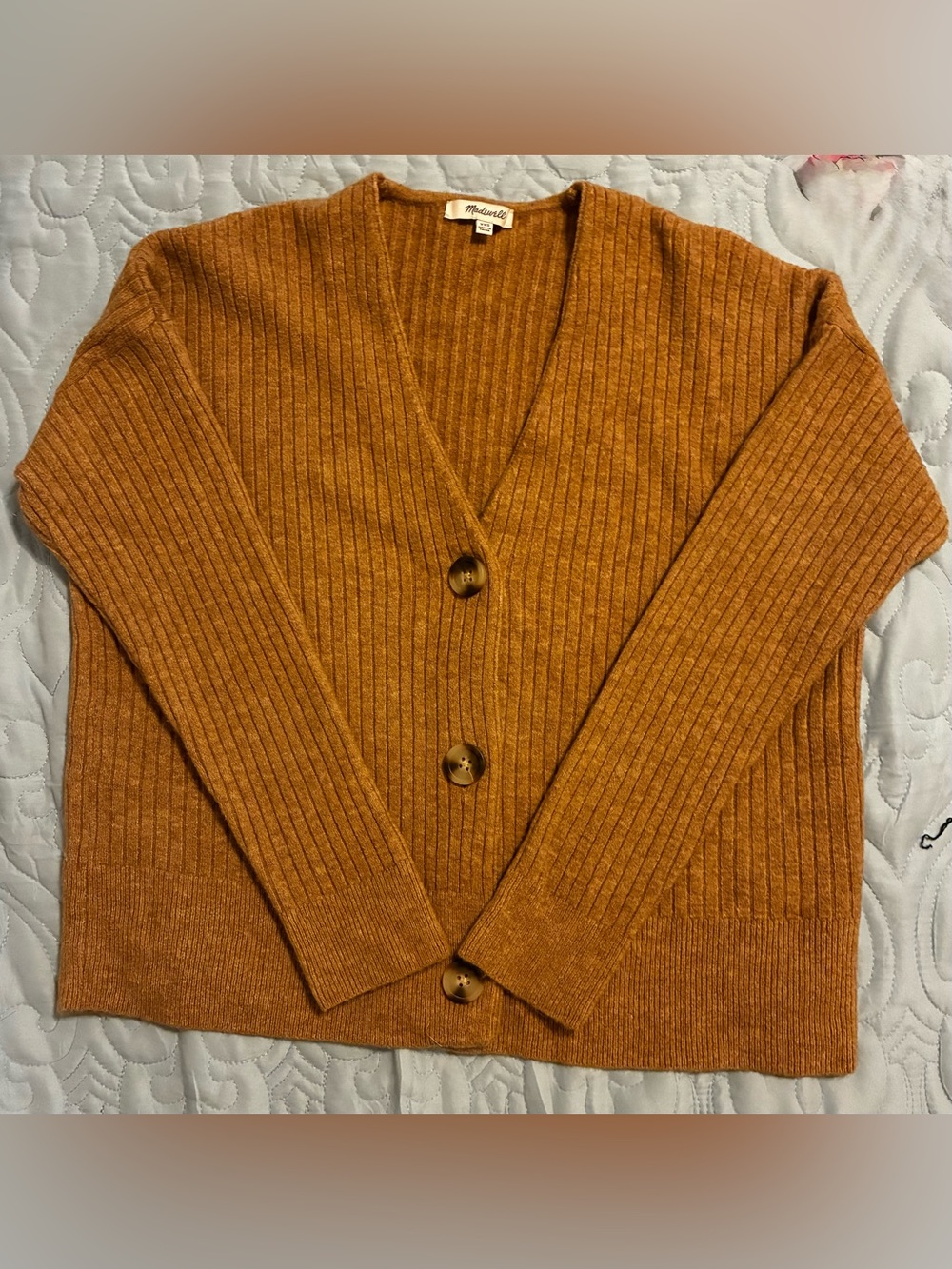 Madewell Wool Alpaca Blend Ribbed Cardigan Sweater Camel Brown XXS